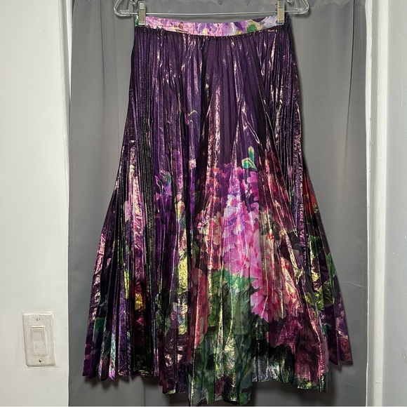 Anthropologie Delfi Collective Floral Midi Pleated Purple Skirt Size Small - Picture 4 of 16